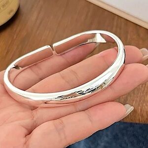 Sterling Silver Irregular Bangle Bracelet, Geometric, Cuff, Minimalist